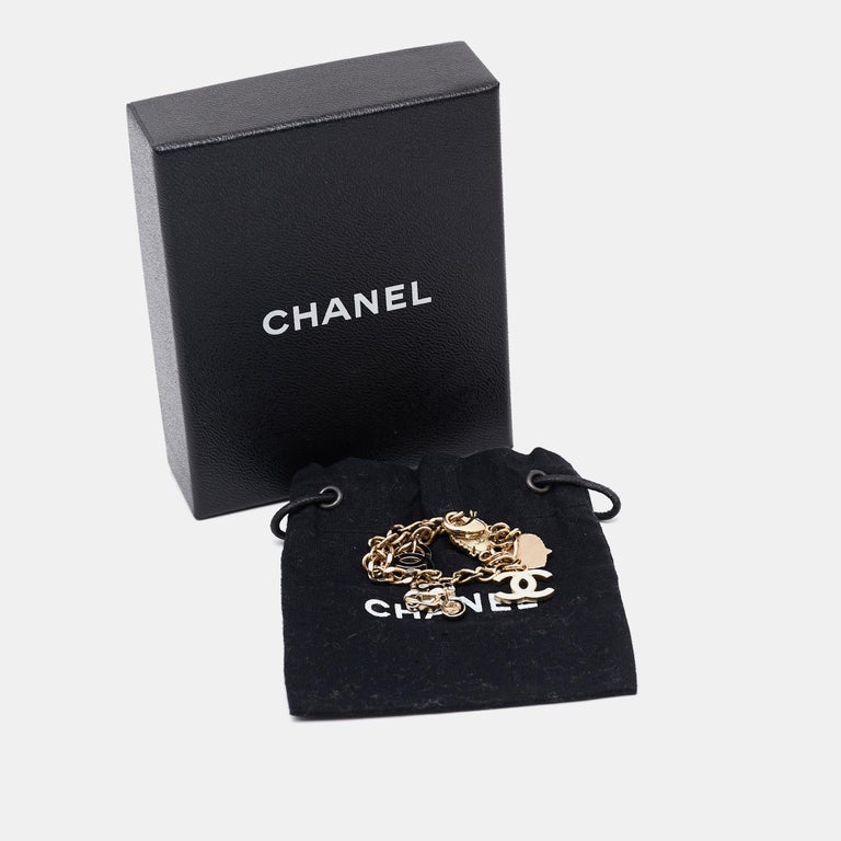 Chanel CC Coco Rider Crystal Enamel Gold Tone Multi Charm Bracelet