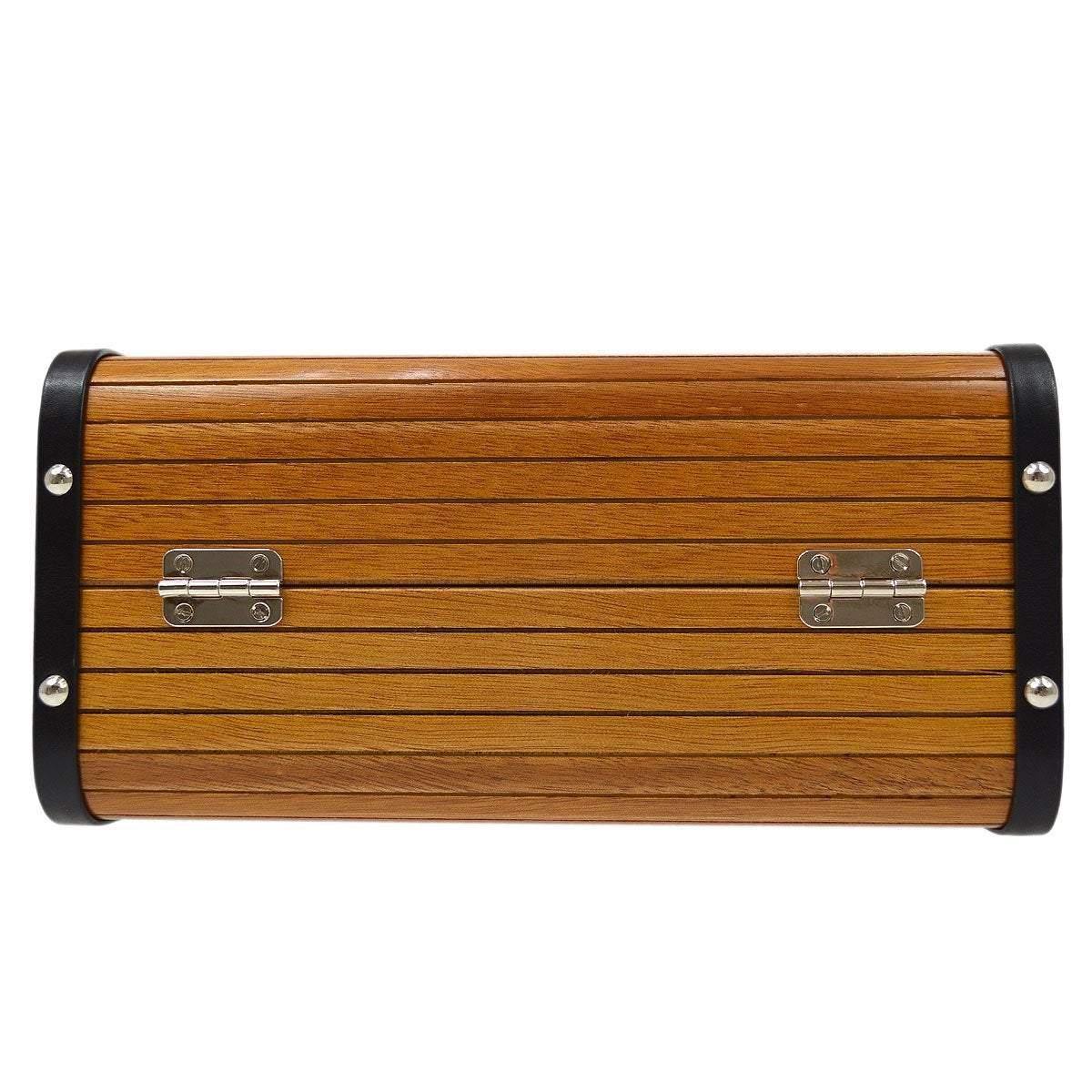 CHANEL CC Cognac Brown Black Wood Logo Hardware Top Handle Carryall Novelty Bag 1
