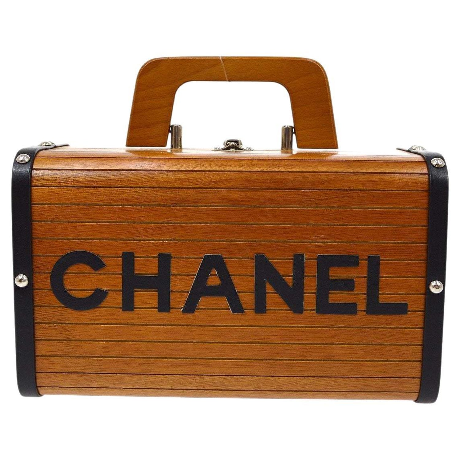 CHANEL CC Cognac Brown Black Wood Logo Hardware Top Handle Carryall Novelty  Bag For Sale at 1stDibs | chanel novelty bag