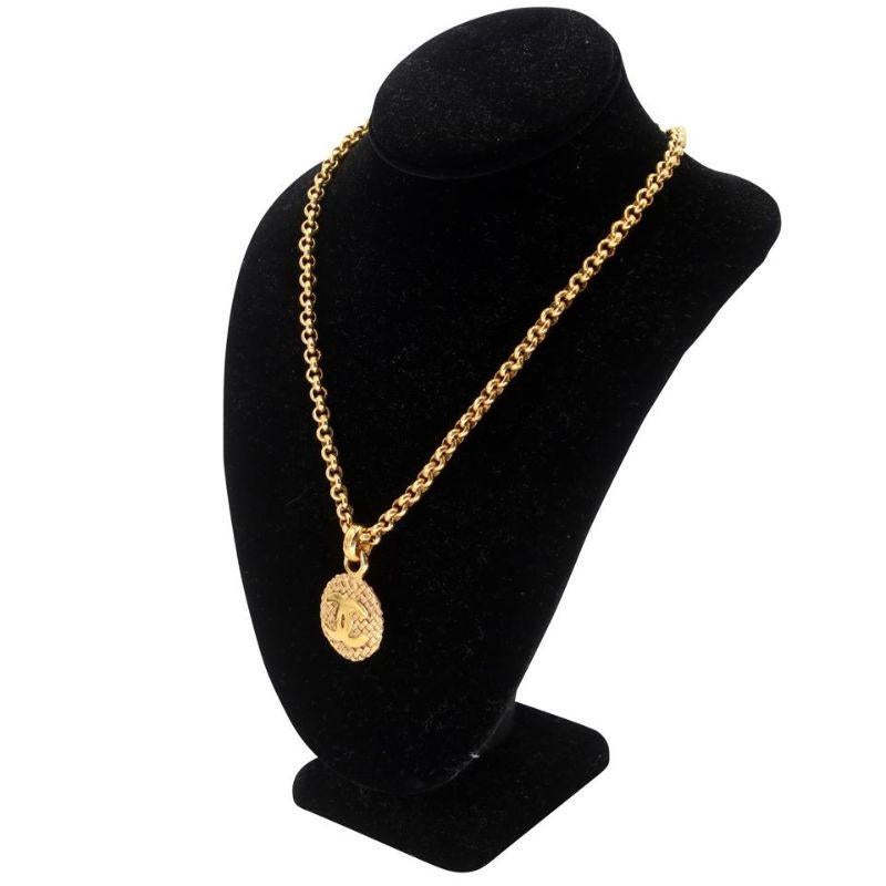 Beige Chanel CC Coin Logo Chain Pendant 18k Plated Necklace CC-0819N-0007 For Sale