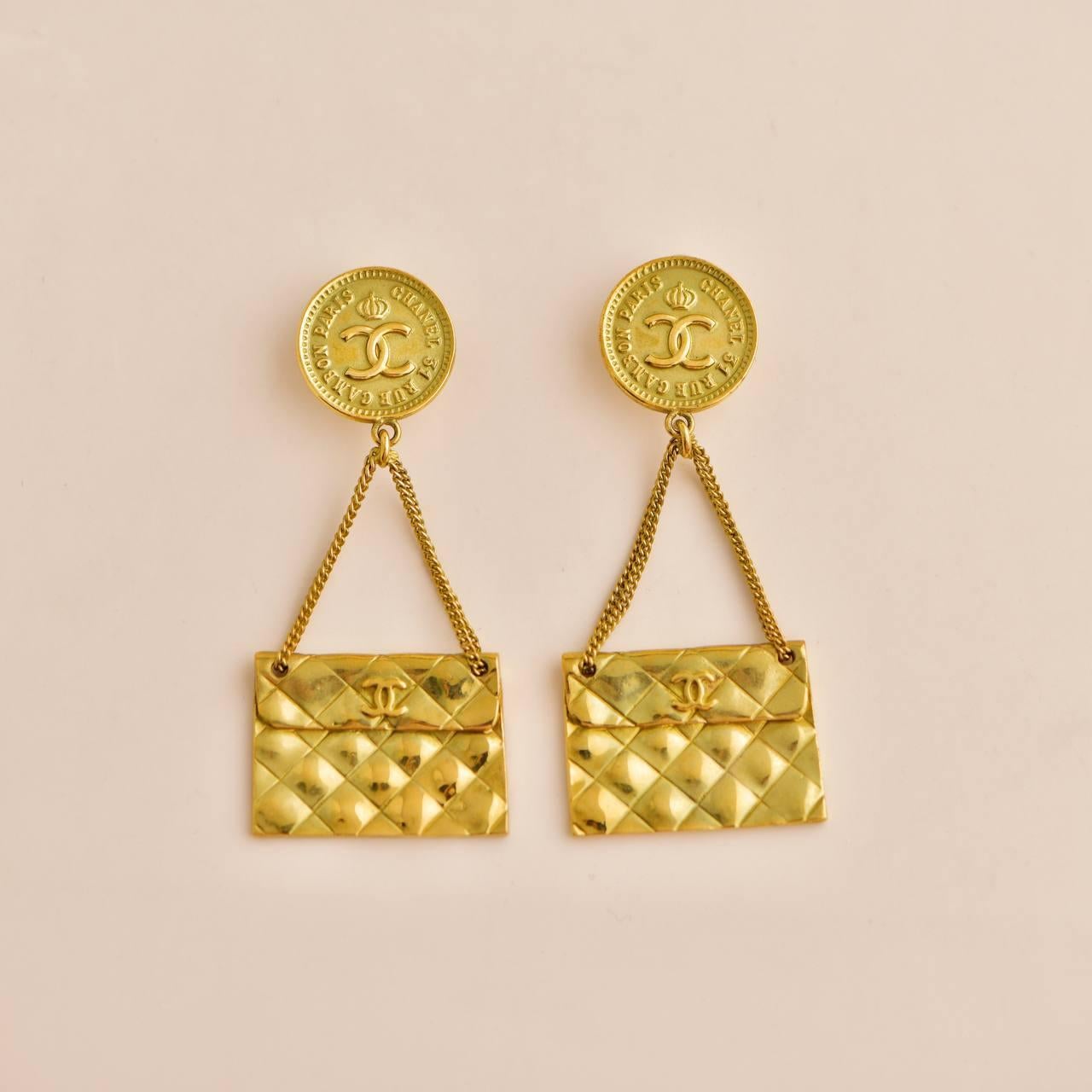 Chanel CC Coin Quilted Flap Bag Drop Earrings For Sale 4