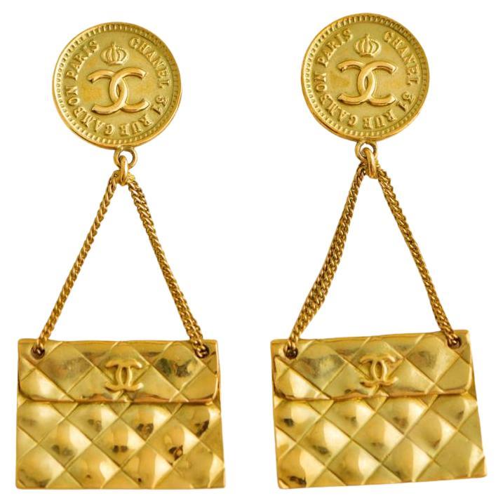 Chanel CC Coin Quilted Flap Bag Drop Earrings For Sale