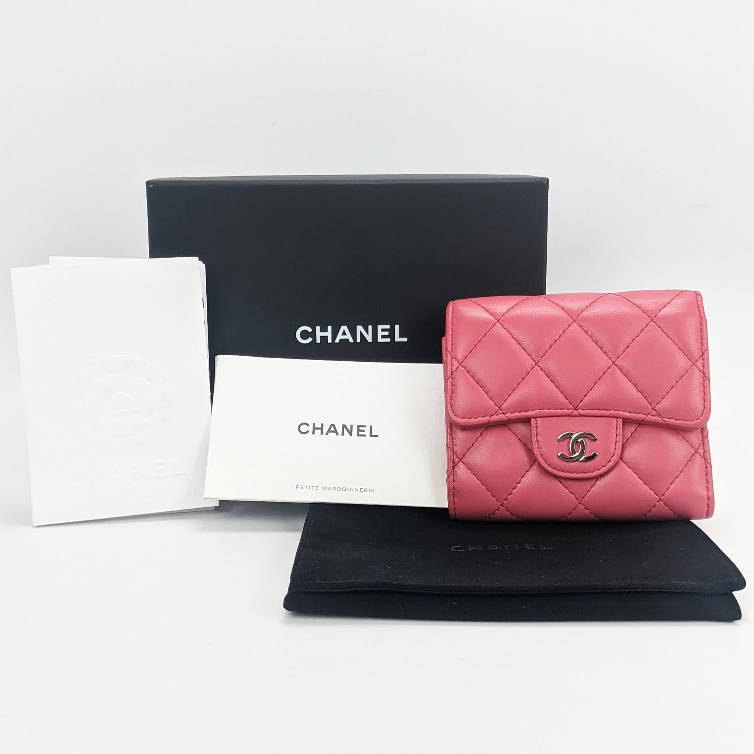 Chanel CC Compact Tri-Fold Pink Lambskin Wallet 2