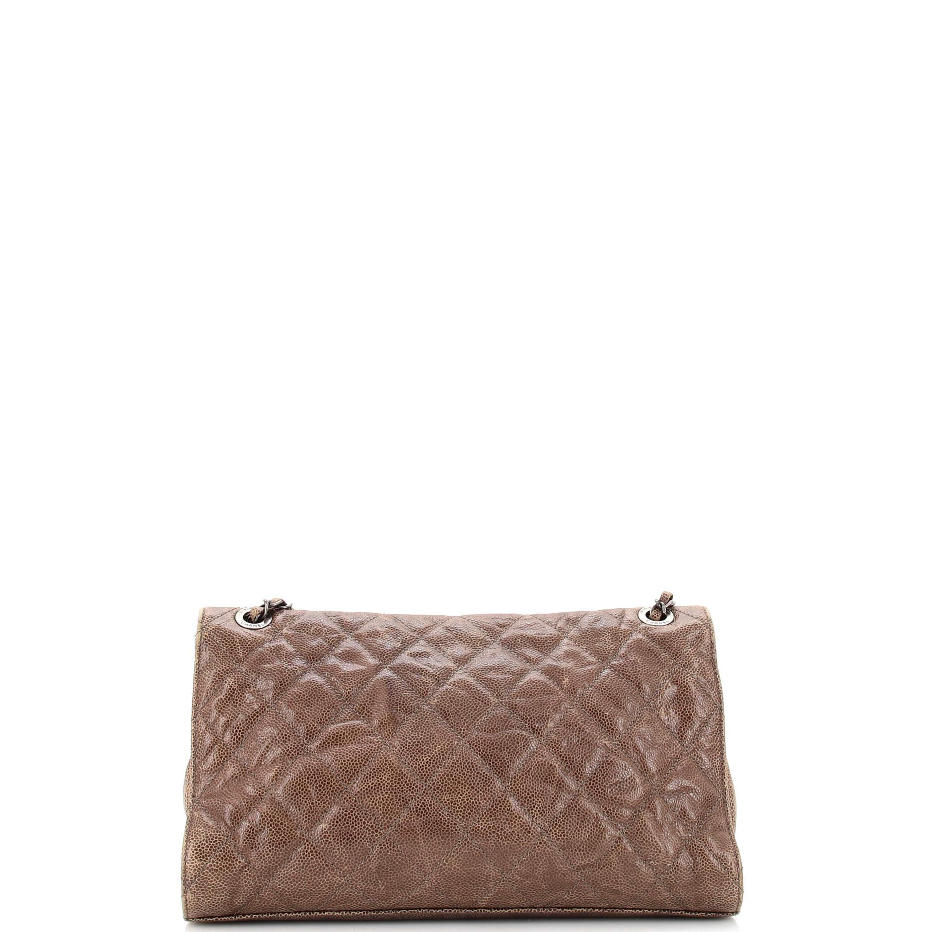Chanel CC Crave Flap Bag Quilted Glazed Caviar Jumbo In Fair Condition In NY, NY