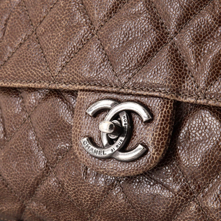 Chanel CC Crave Flap Bag Quilted Glazed Caviar Jumbo Brown