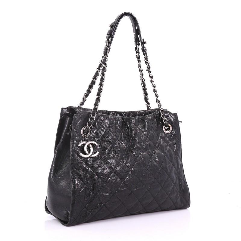 Black Chanel CC Crave Shoulder Bag Quilted Glazed Caviar Medium