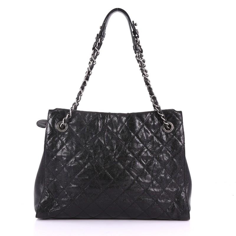 Chanel CC Crave Shoulder Bag Quilted Glazed Caviar Medium In Good Condition In NY, NY