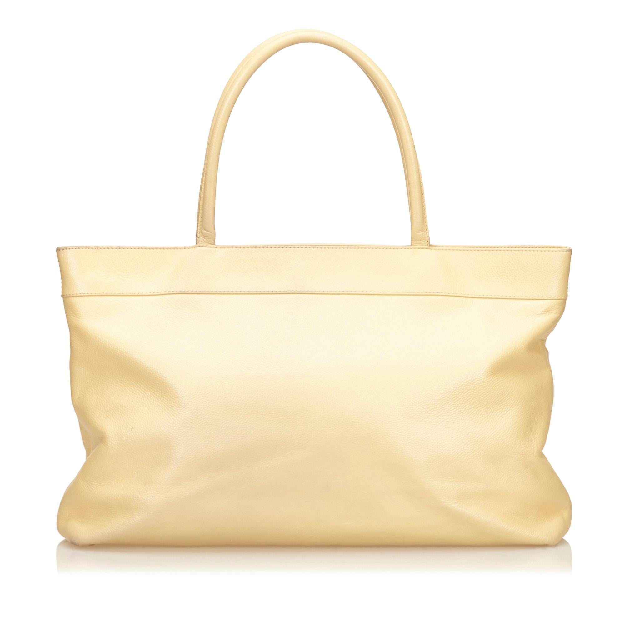 Orange Chanel CC Cream Caviar Leather Tote Bag one size