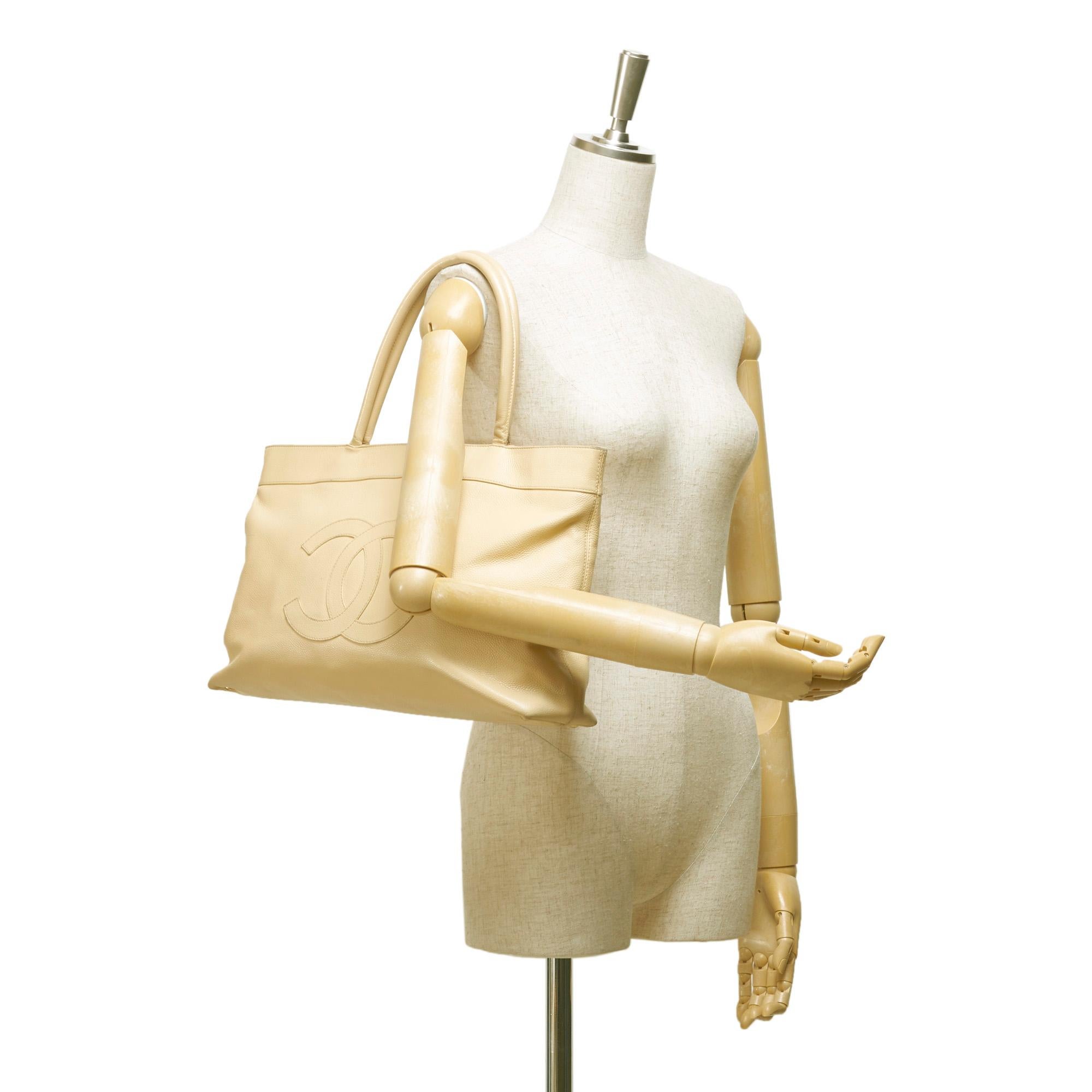 Chanel CC Cream Caviar Leather Tote Bag one size 3