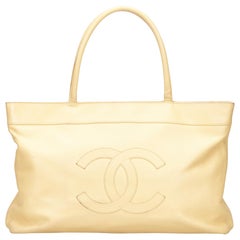 Chanel CC Cream Caviar Leather Tote Bag one size