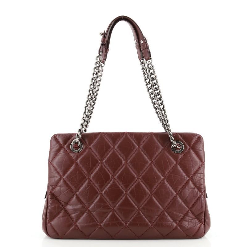 Brown Chanel CC Crown Tote Quilted Aged Calfskin Medium