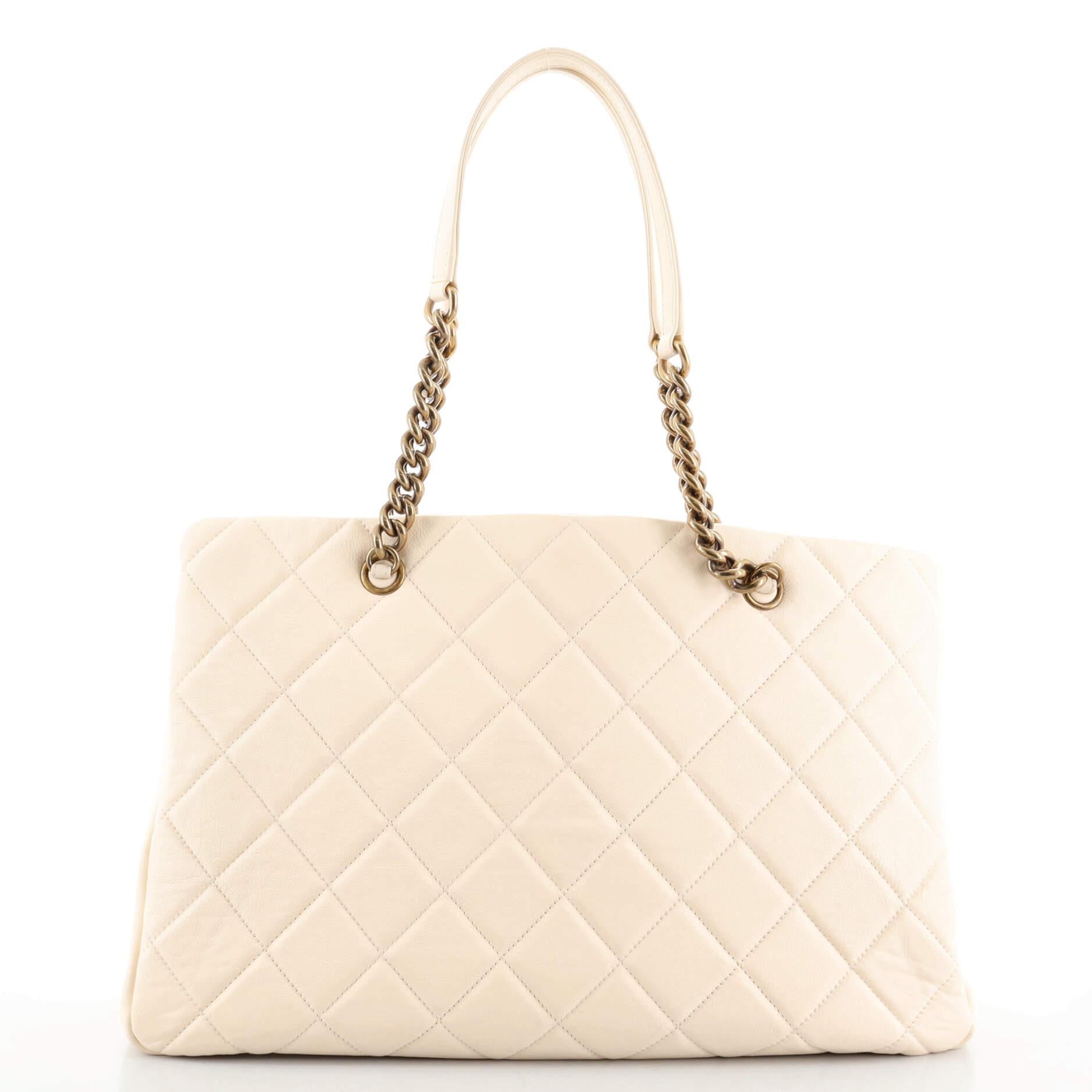 Chanel CC Crown Tote Quilted Leather Large In Fair Condition In NY, NY