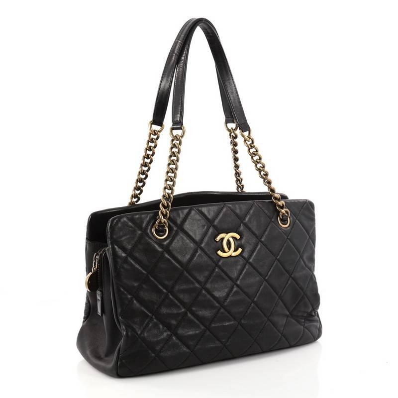 Black Chanel CC Crown Tote Quilted Leather Medium