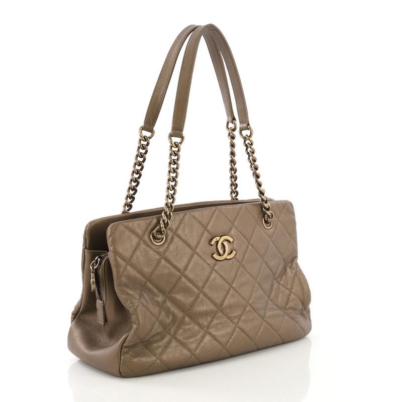 Brown Chanel CC Crown Tote Quilted Leather Medium