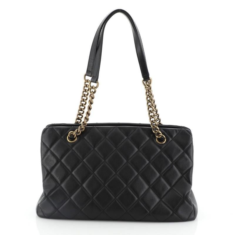 Black Chanel CC Crown Tote Quilted Leather Medium 