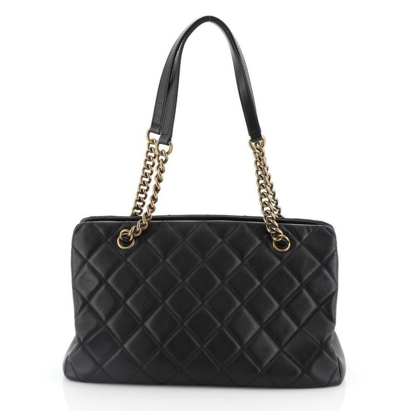 Black Chanel CC Crown Tote Quilted Leather Medium