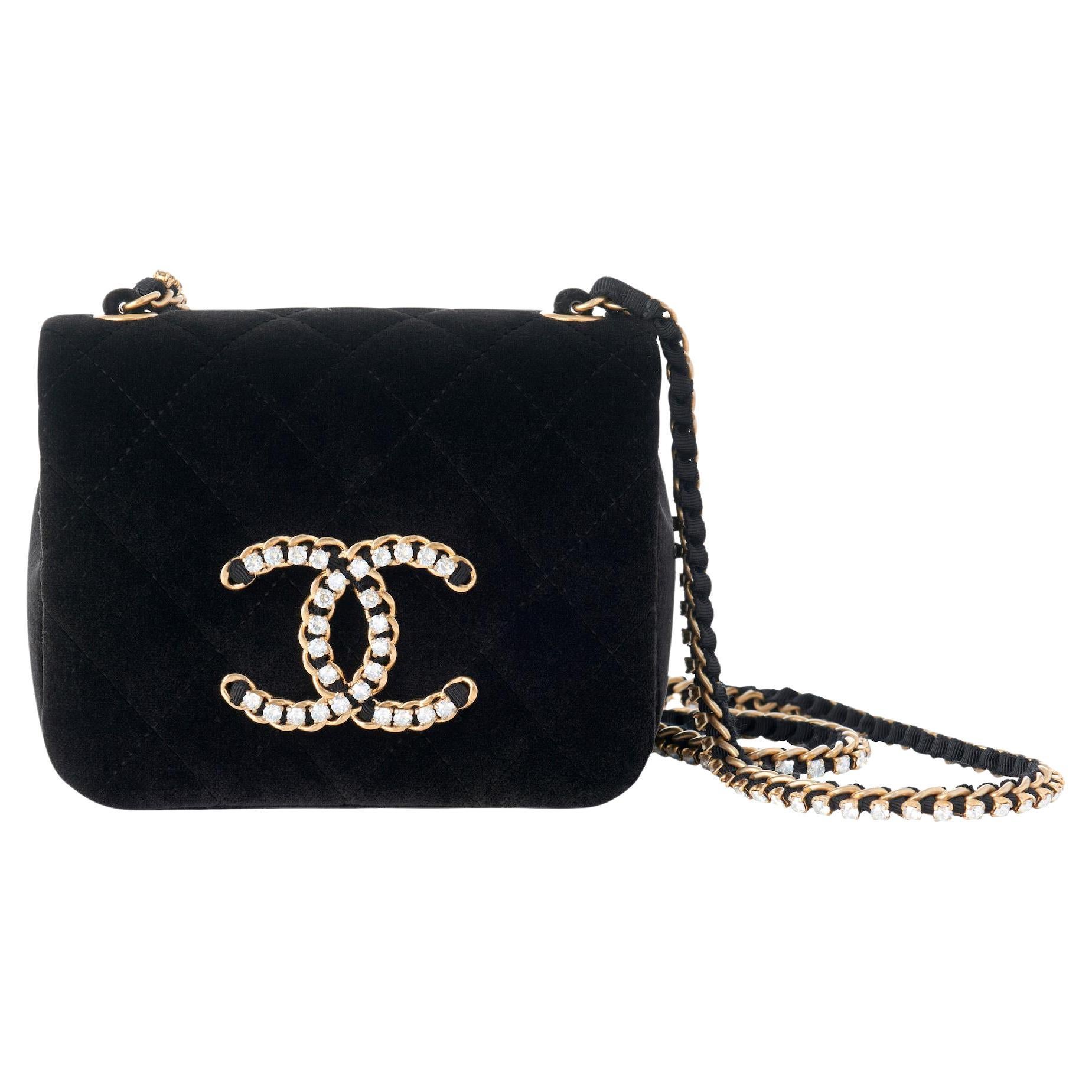 CHANEL 25S MINI FLAP BAG 23 IN BLACK VELVET WITH GOLD HARDWARE
