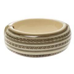Chanel CC Crystal Chain Cream Resin Wide Oval Cuff Bracelet