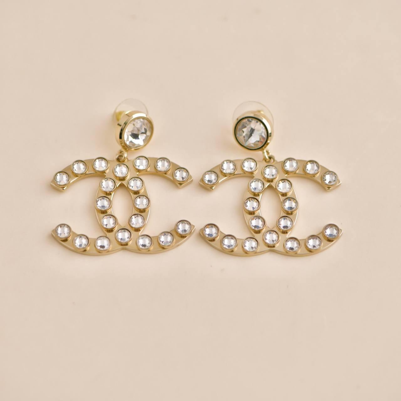Chanel CC Crystal Drop Earrings For Sale 2