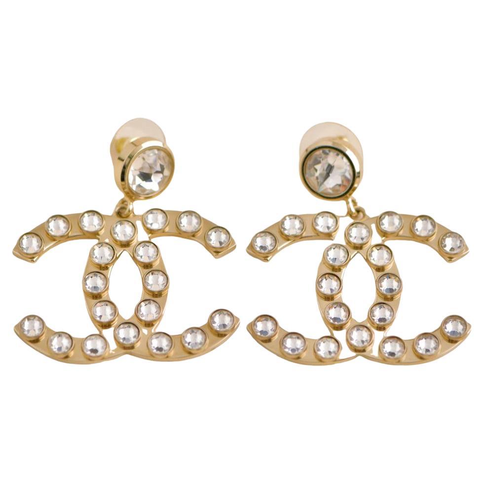 Chanel CC Crystal Drop Earrings For Sale