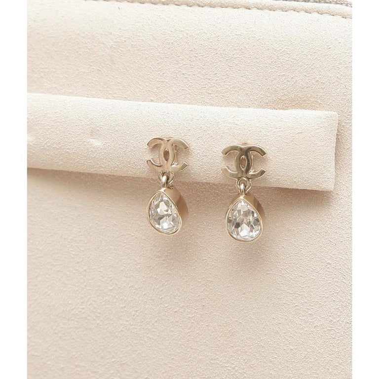 CHANEL CC Crystal Drop Earrings Gold-Tone Pierced Jewelry 22C 2022 at  1stDibs