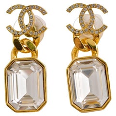 Chanel CC Crystal Drop Pendant Earrings