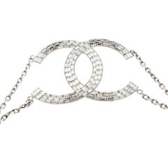 Chanel CC Crystal Embellished Silver Tone Headband