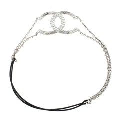 Chanel CC Crystal Embellished Silver Tone Headband