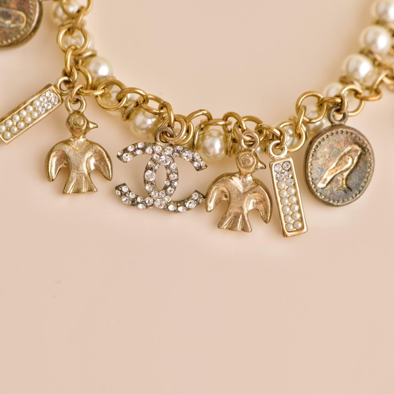 Chanel CC Crystal Faux Pearl Charm Bracelet For Sale 1