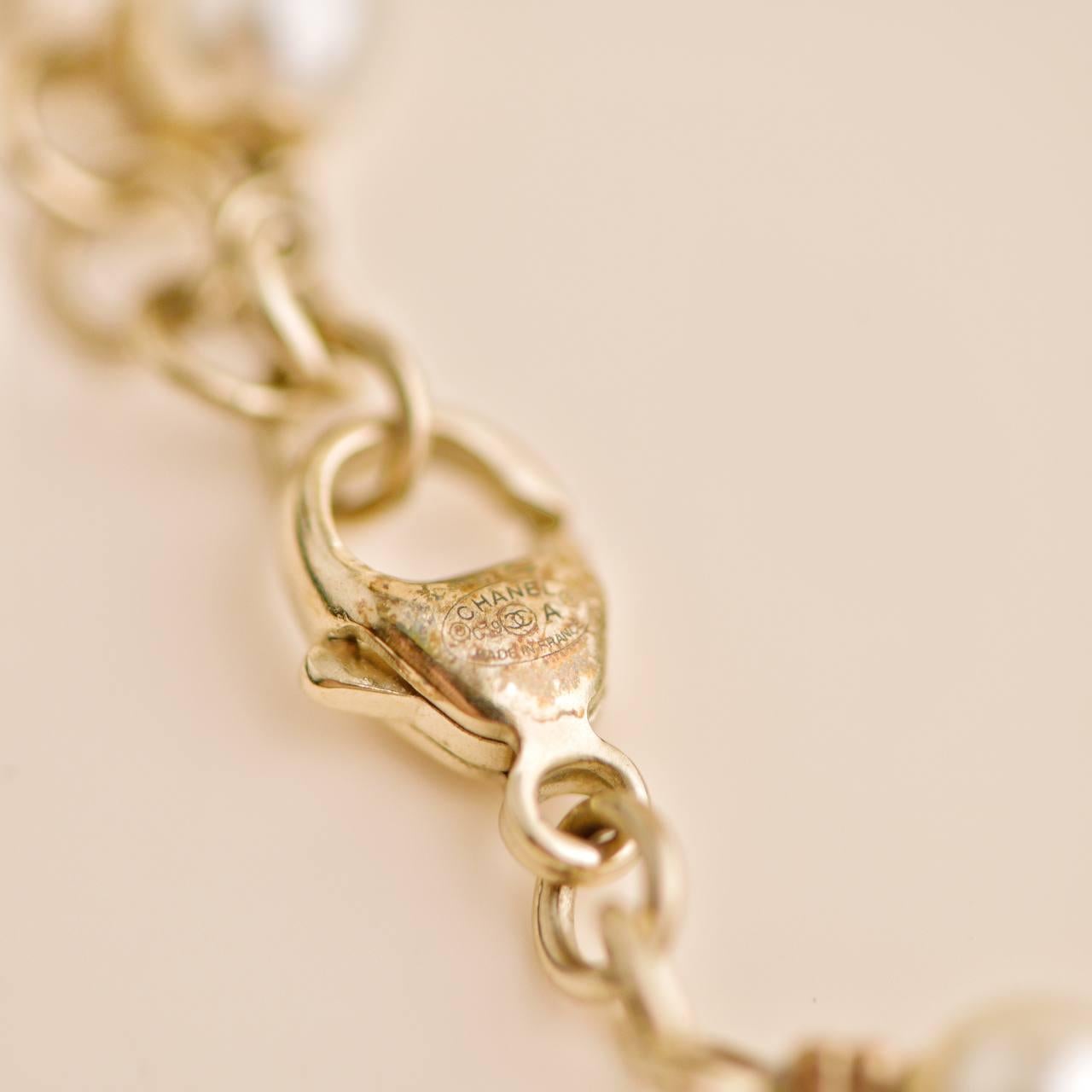 Chanel CC Crystal Faux Pearl Charm Bracelet For Sale 2