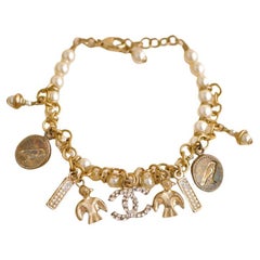Chanel CC Crystal Faux Pearl Charm Bracelet
