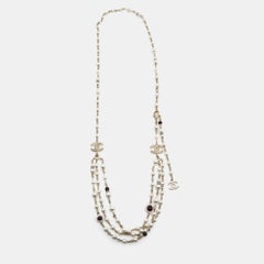 Chanel CC Crystal Faux Pearl Glass Two Tone Metal Belt
