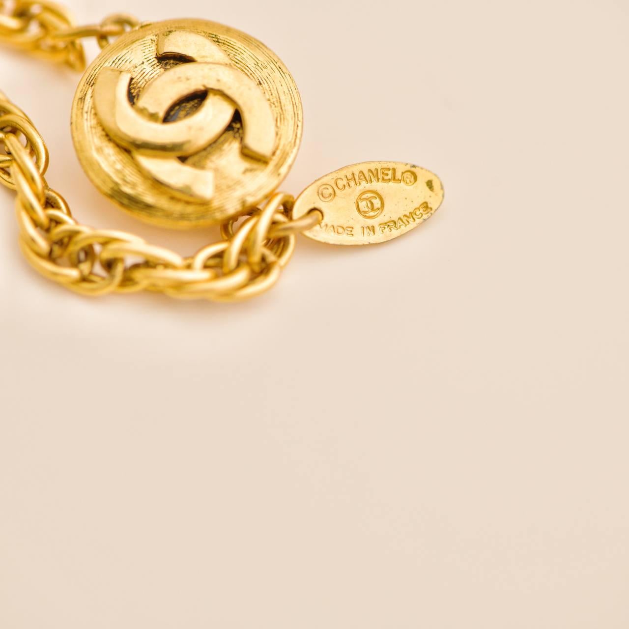Chanel CC Crystal Faux Pearl Gold Tone Rope Bead Long Necklace For Sale 1