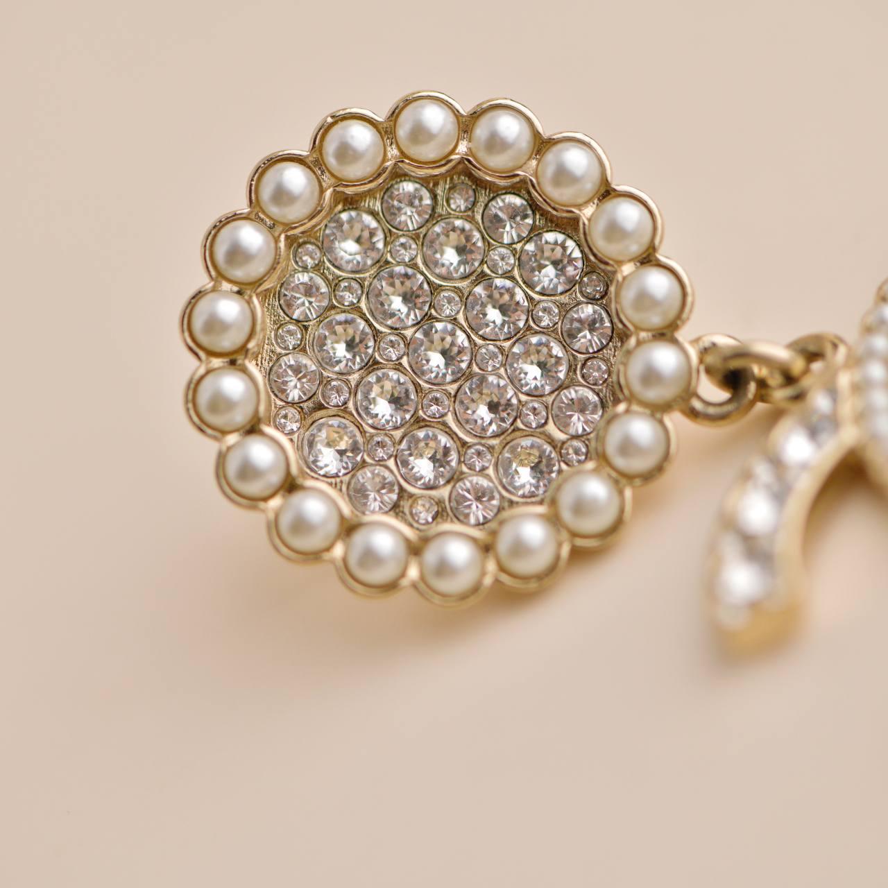 Women's Chanel CC Crystal Faux Pearl Pendant Drop Earrings