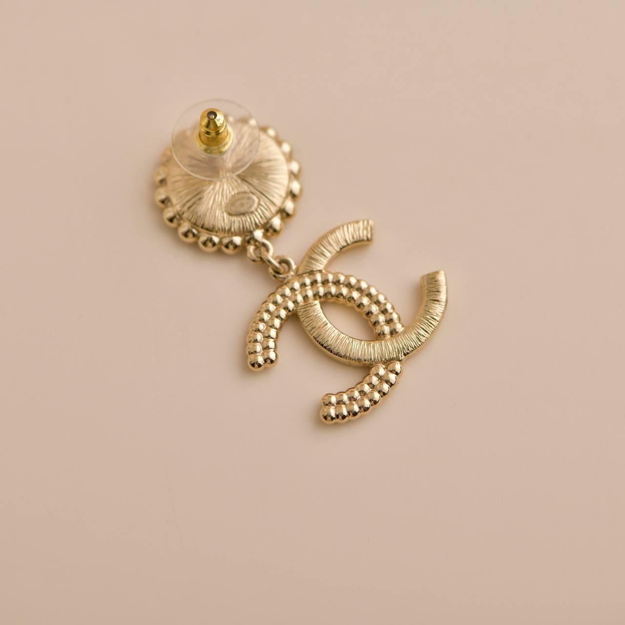 Chanel CC Crystal Faux Pearl Pendant Drop Earrings 1
