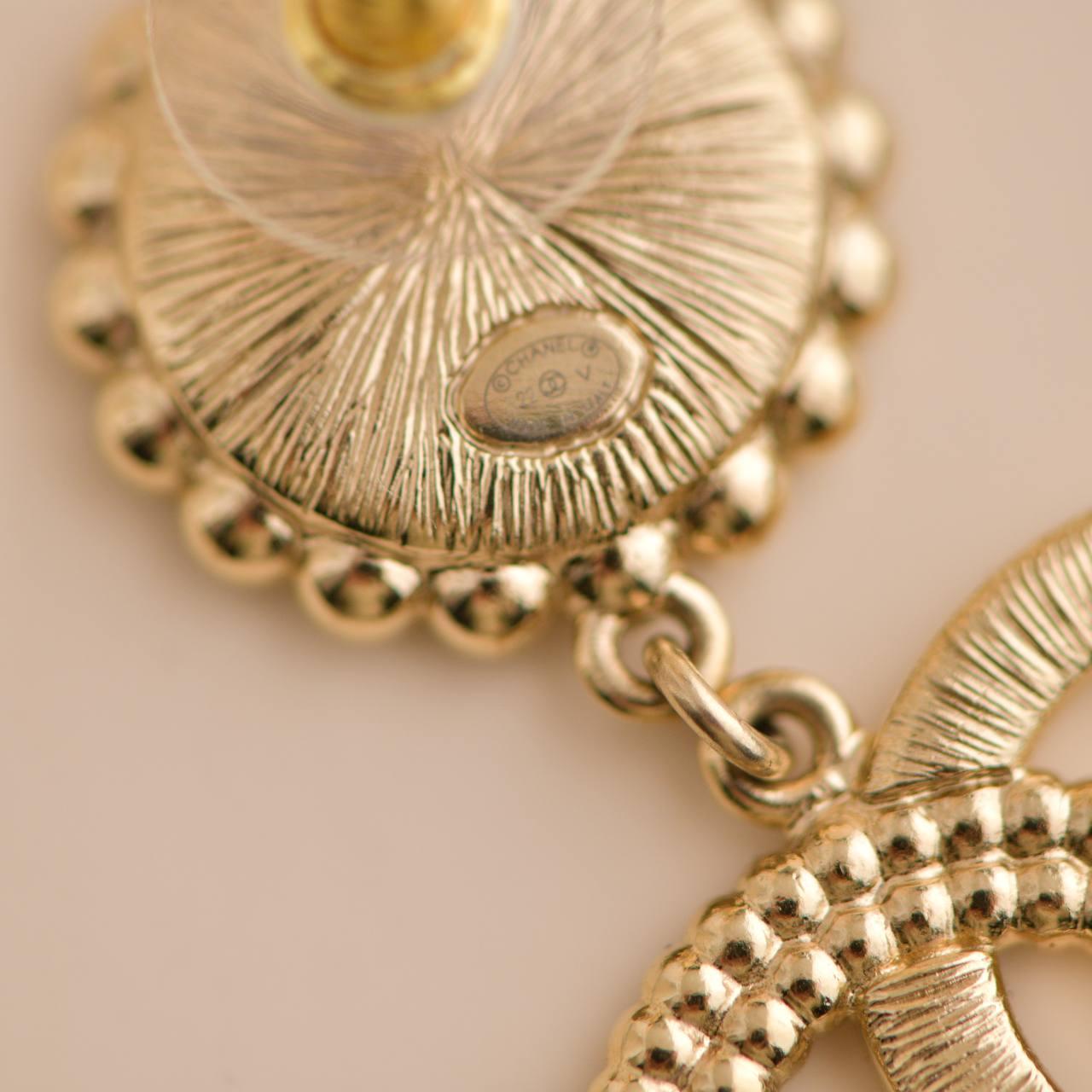 Chanel CC Crystal Faux Pearl Pendant Drop Earrings 2