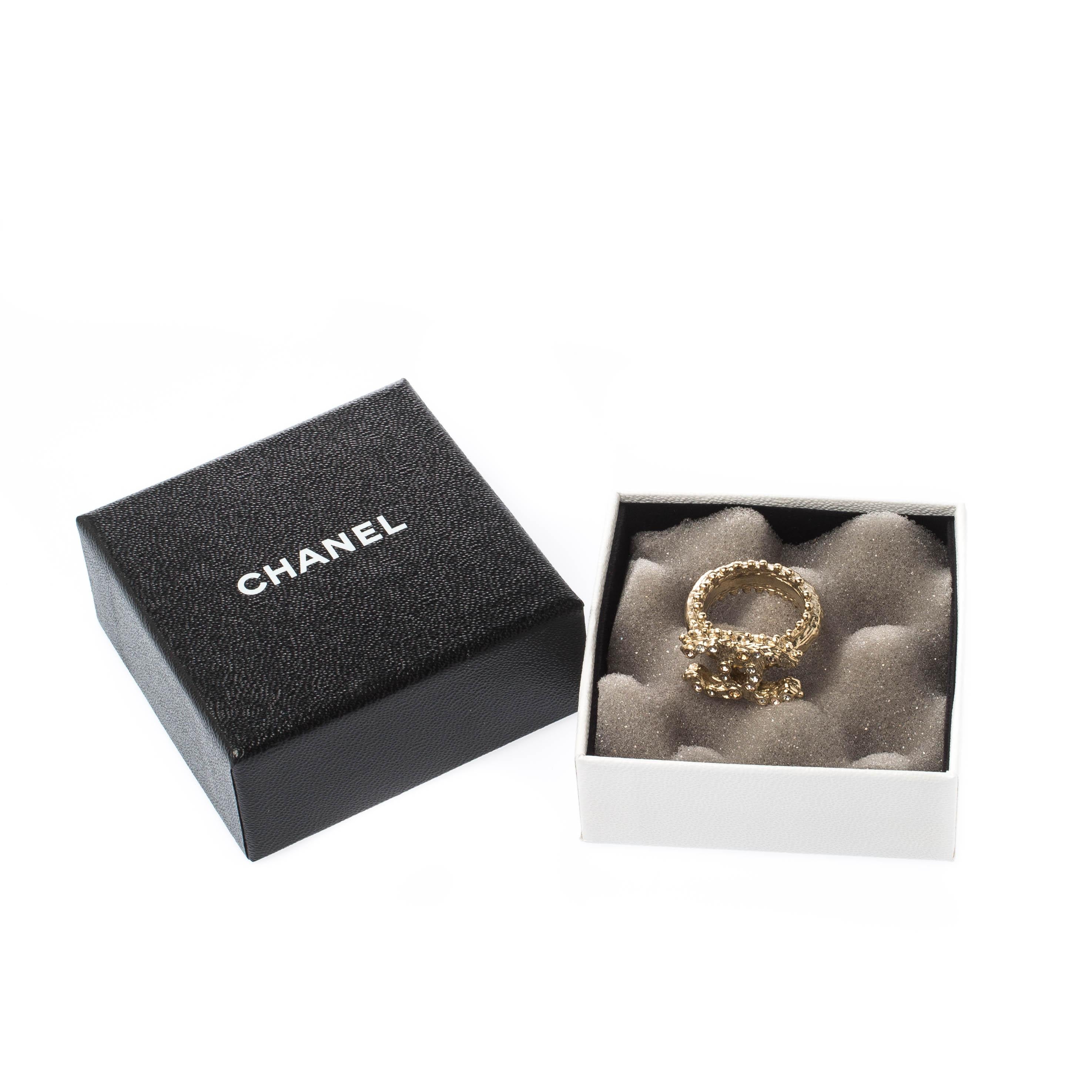 Chanel CC Crystal Gold Tone Ring Size 55 In Good Condition In Dubai, Al Qouz 2