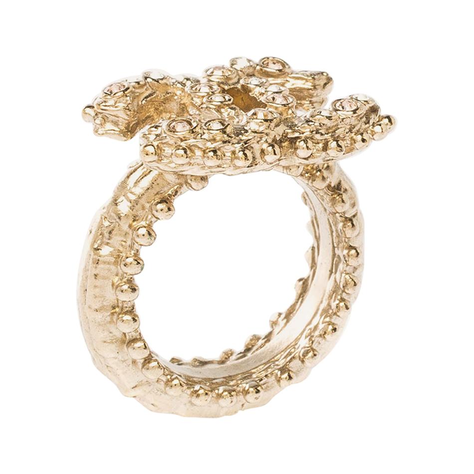Chanel CC Crystal Gold Tone Ring Size 55
