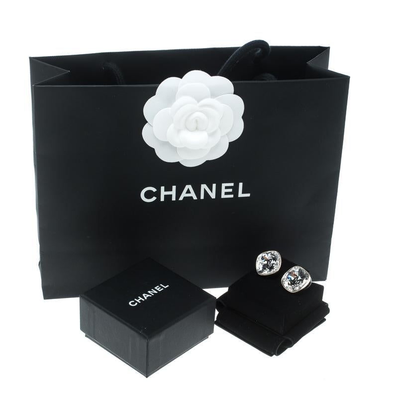 Contemporary Chanel CC Crystal Gold Tone Stud Earrings