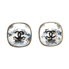 Chanel CC Crystal Gold Tone Stud Earrings