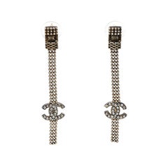 Chanel CC Crystal Gold Tone Tassel Earrings