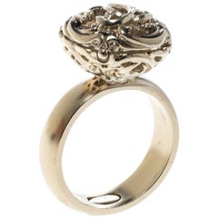 Chanel CC Crystal Open Work Gold Tone Cocktail Ring Size 52