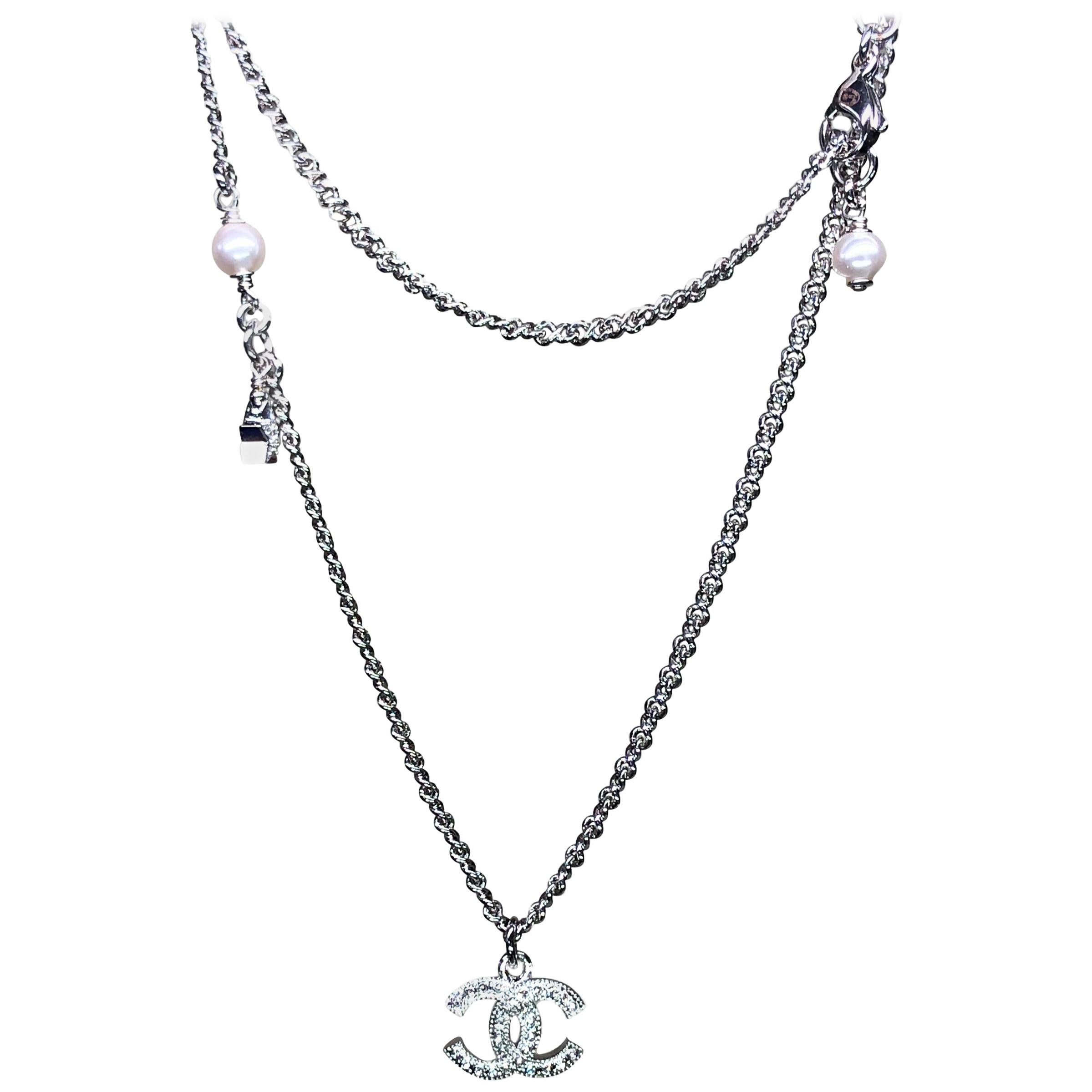 Chanel CC Crystal Pearl Pendant Necklace