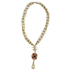 Chanel CC Crystal Pearl Pendent Necklace