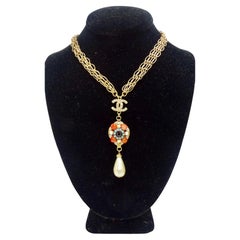 Chanel CC Crystal Pearl Pendent Necklace