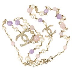 Chanel CC Crystal Pearl Star Necklace with Purple and Pink Gripoix