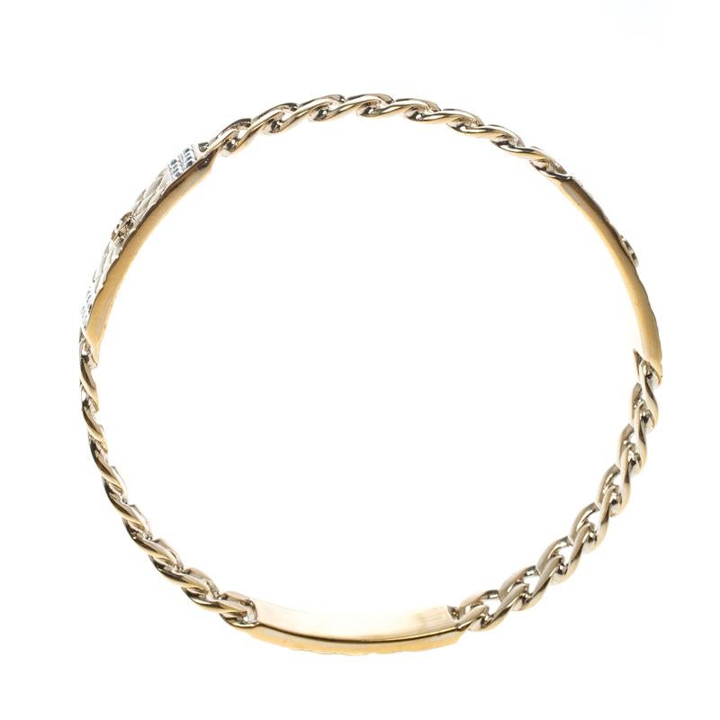 Chanel CC Crystal Textured Chain Link Gold Tone Bangle Bracelet 1