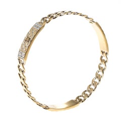 Chanel CC Crystal Textured Chain Link Gold Tone Bangle Bracelet