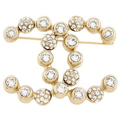 Chanel CC Crystals Gold Tone Brooch