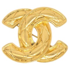 CHANEL CC Cushion Gold Metal Pin Brooch